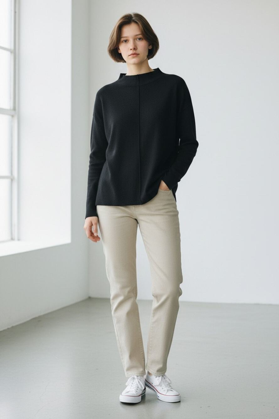 L Sweater Knit  Zara Black Long Sleeve Crewneck Minimalist Capsule Wardrobe